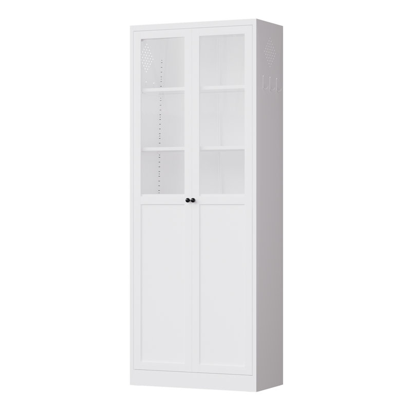 72" Metal Kitchen Pantry Cabinet with Doors & Shelves, Tall Heavy-Duty Adjustable Storage Organizer, Tool-Free Assembly Freestanding Cabinet for Living Room, Bathroom, White