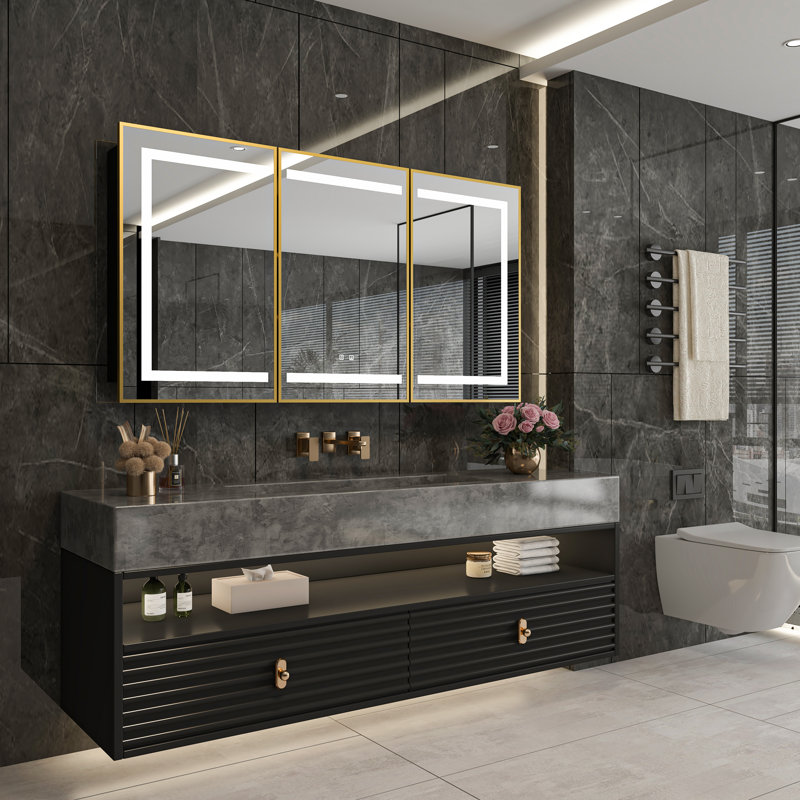 Recessed & Surface LED Lighted Bathroom Medicine Cabinet with mirror,Tempered Glass, 3-Color, Soft Close, Memory Function