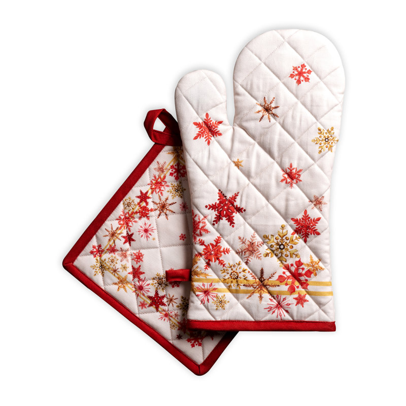 Maison d'Hermine Crystal Star 100% Cotton Oven Mitt + Pot Holder - 7.5" x 13" & 8" x 8"