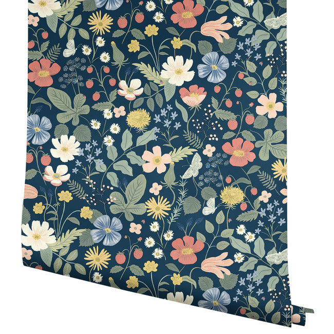 Strawberry Fields Wallpaper Roll, Blue/Pink