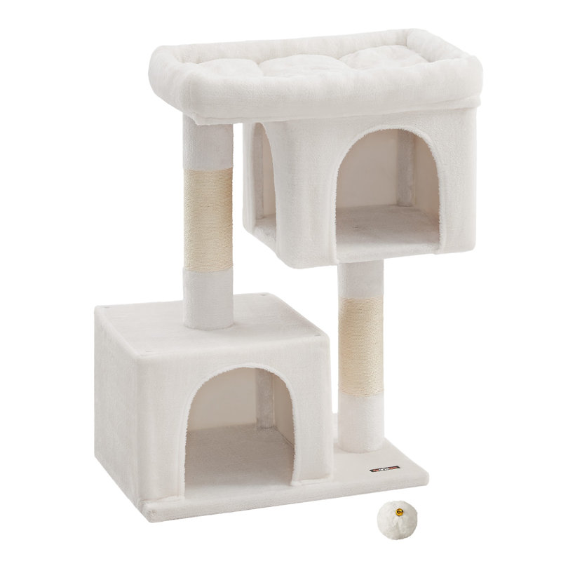 XL Cream White Sisal Cat Tree with Dual Caves