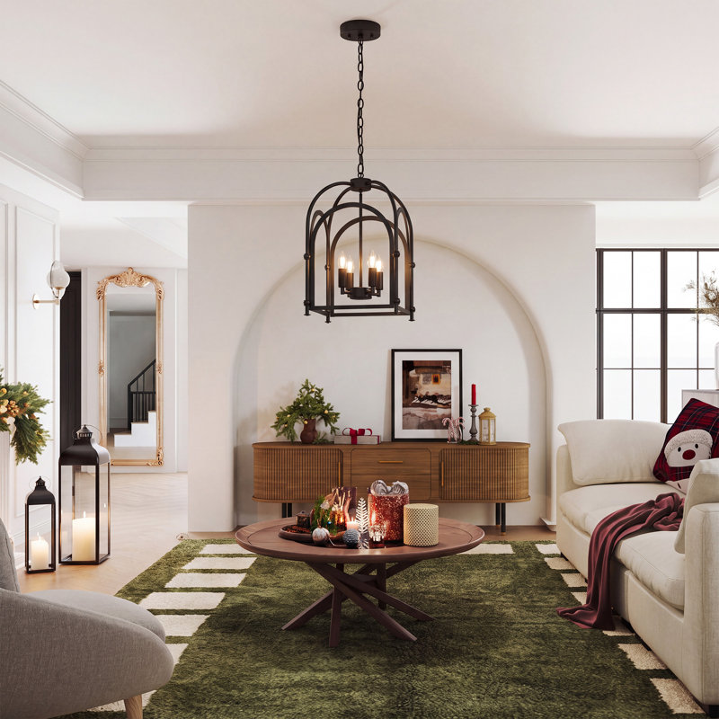 Four-Light Metal Birdcage-Style Pendant Lamp