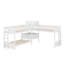Lit superposé en L avec tiroirs et ports USB et prise de courant, lit superposé triple en bois avec bureau, échelles et garde-corps-601738586