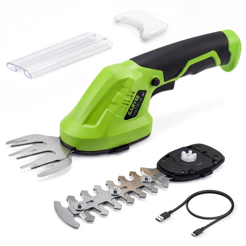 Taille-haie électrique sans fil 2 en 1 et cisaille à gazon - moteur sans brosse 7,2 V, double interrupteur de sécurité, charge de type C, poids léger - noir + vert 2290u