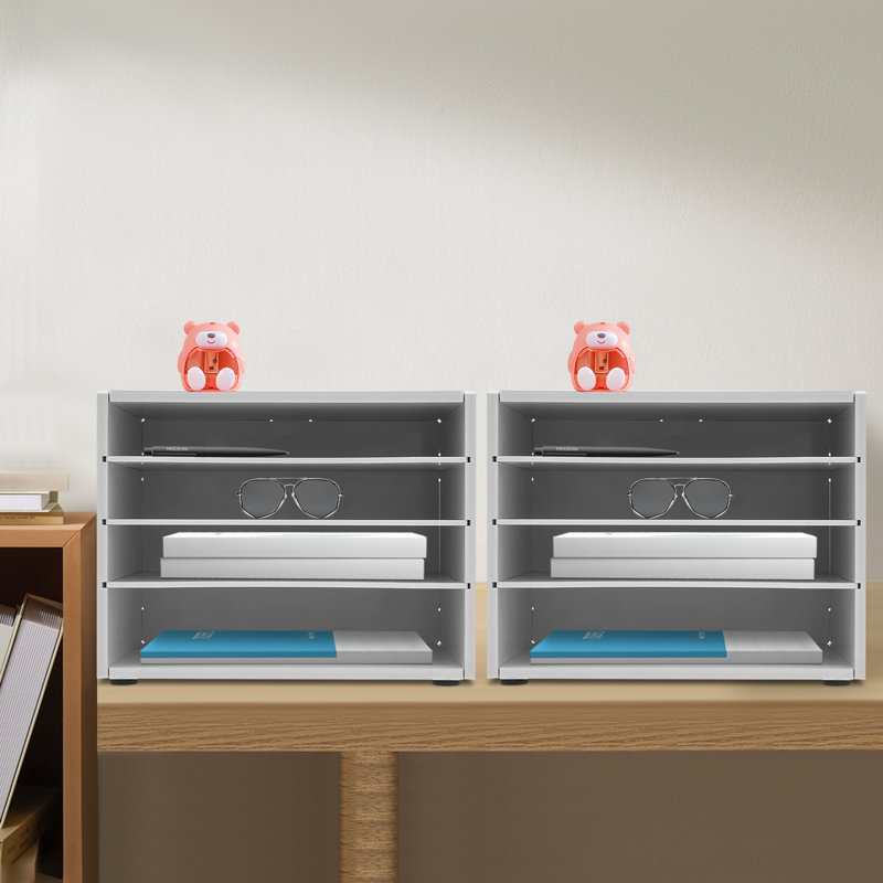 Niamarie 2pcs 4-layer Stackable Desktop File Organizer, White
