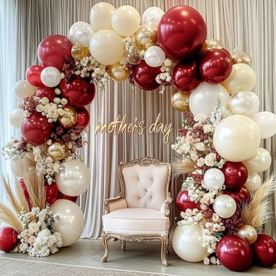 Burgundy Gold Balloon Garland Arch Kit, Double Stuffed Pearl White, Gold & Wine Red Balloons, Decor for Wedding, Baby Shower, Bridal & Birthday Party