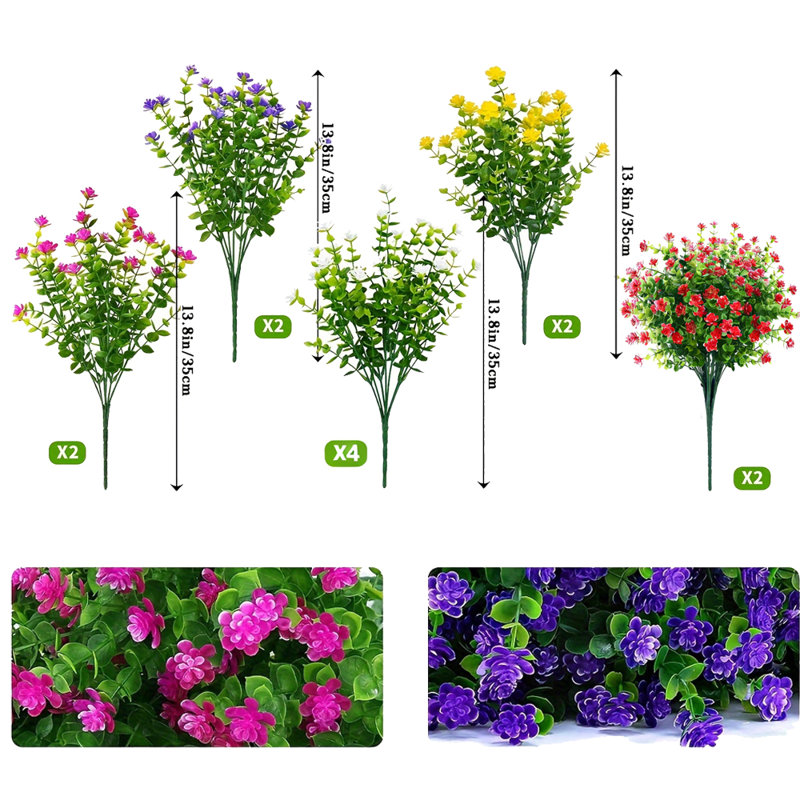 12 pièces de fleurs artificielles résistantes aux rayons UV, Rouge