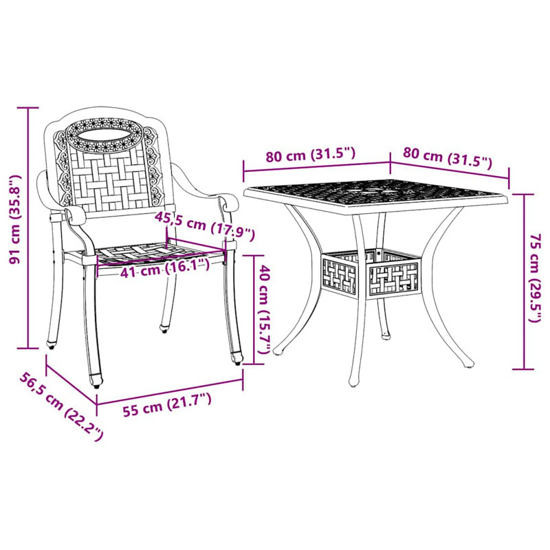 2 - Person Patio Dining Set with Square Table, Bronze