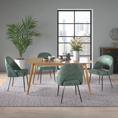 Faught Mid-Century Modern Tapered Dining Set - Leather, 63" Dining Table And 4 Chairs
