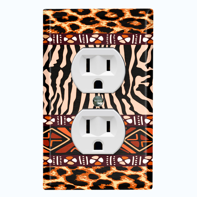 Couvercle de prise en métal pour interrupteur de lumière (motif safari tribal guépard africain - bascule simple)