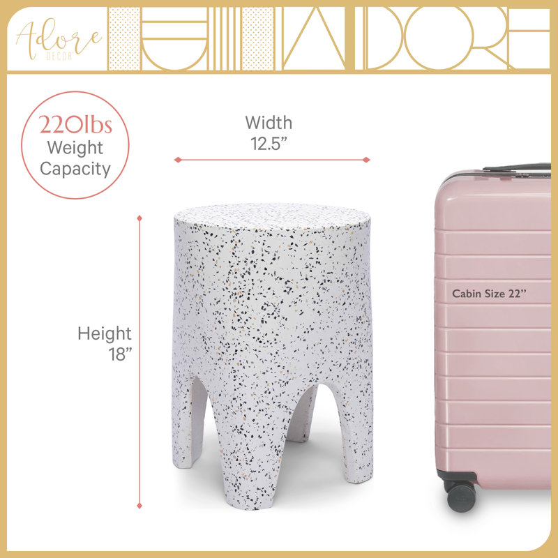 Adore Decor Martini Terrazzo Stool, Concrete Side Table for Indoor/ Outdoor, Japandi and Boho Style