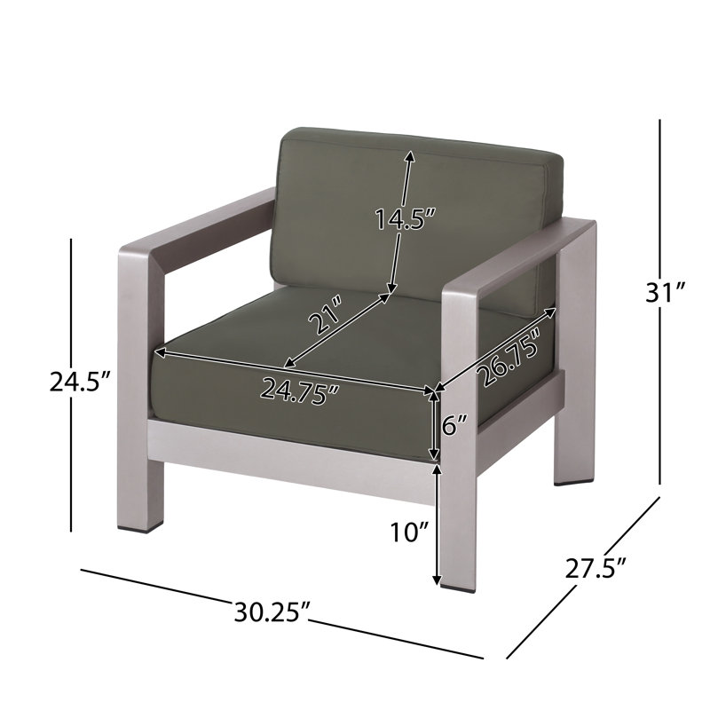 Chaise de patio avec coussins Clegg, Kaki