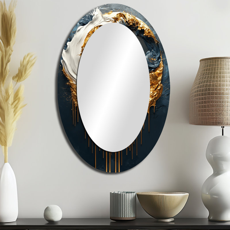 Décoration de formes abstraites noires et dorées II - miroir mural ovale doré, 36 po x 24 po