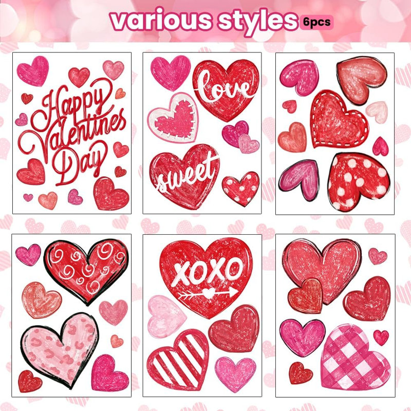 6 feuilles de fenêtre Valentines