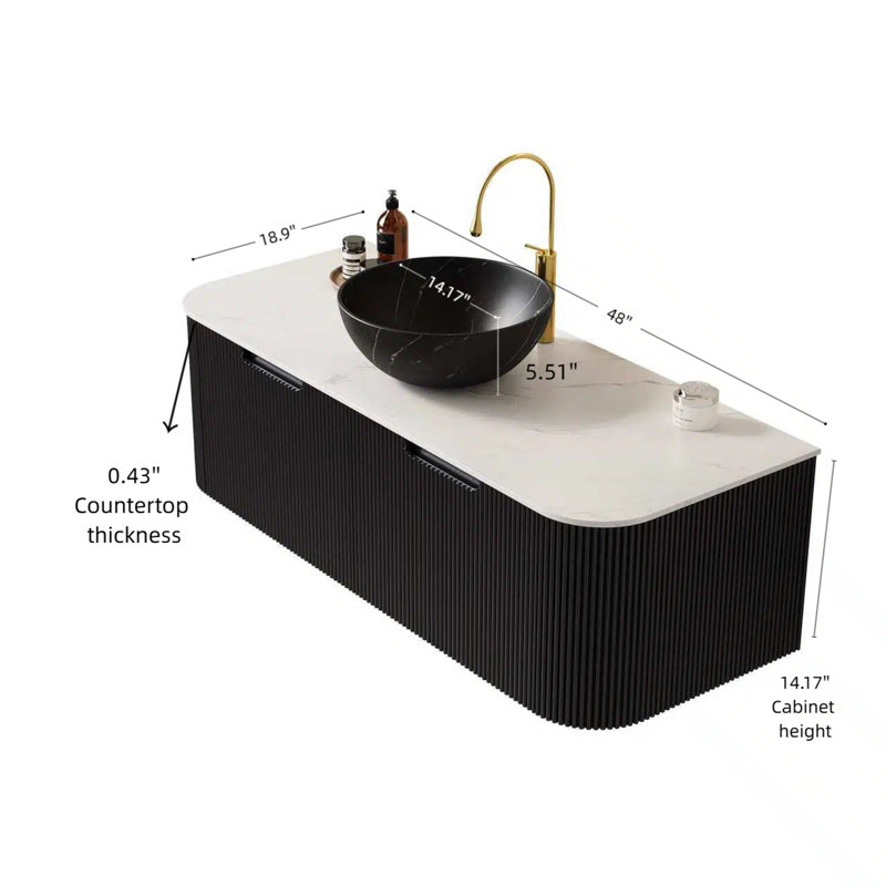 Dessus de meuble-lavabo 48 po, Noir, L 48 po