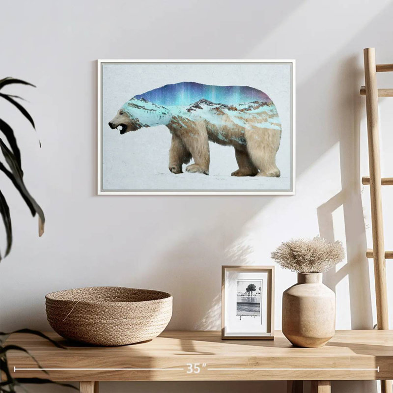 L'ours polaire arctique, 19 po x 13 po, Cadre flottant blanc