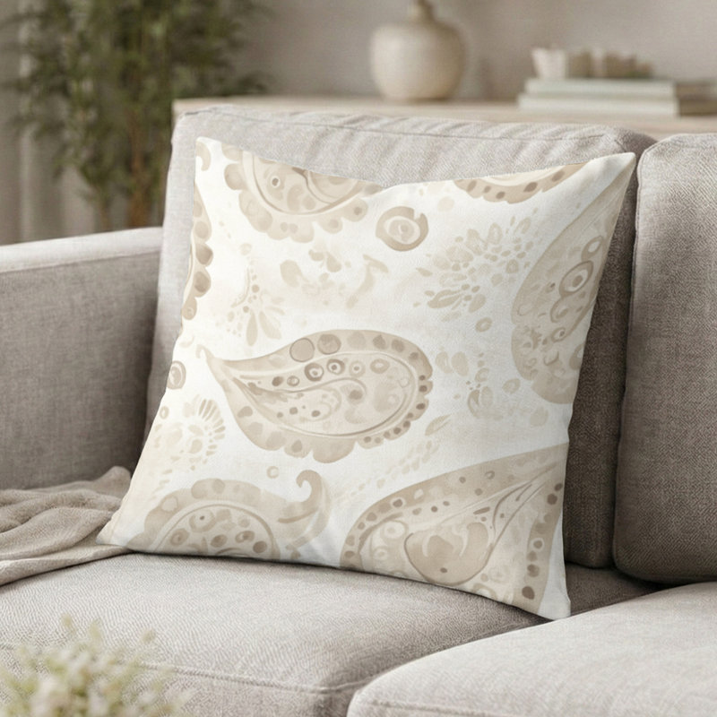 Coussin décoratif moderne à motif floral cachemire beige, H 16 po x l 16 po