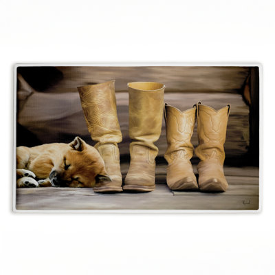 Sleepy Puppy & Cowboy Boots Printed Plush Bath Mat and Bath Rug, design by Renel Peters, 18"x30"