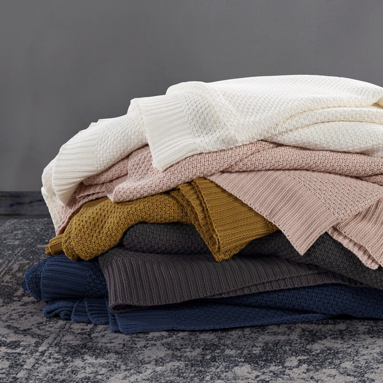 Cotton Cable Knit Solid Color Classic Chic Modern Rustic Throw Blanket, Tuscan, Twin