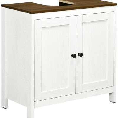 Console de lavabo de salle de bain blanc antique, sur pied, sous le lavabo, tablette réglable, coffre à double porte, capacité de la tablette