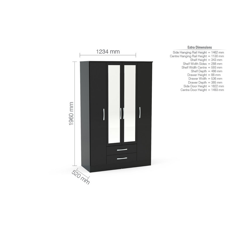 Marquitta 4 Door Wardrobe, Black