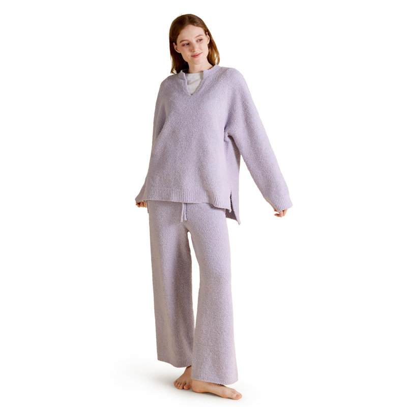 Literie pyjama d'hiver pour femme à manches longues, Mauve, L