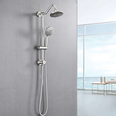 Douche en nickel brossé avec pomme de pluie de 6 pouces et barre coulissante réglable à 5 débit d'eau en nickel