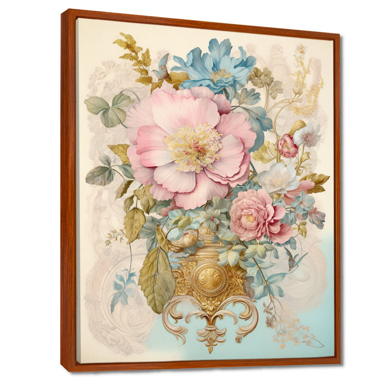 Art mural rétro avec fleurs squelettes roses - autres plantes et fleurs, Cadre flottant brun, bois massif, H 20 pi x l 12 po