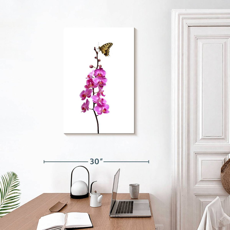 Brampt Butterfly On Orchid Stalk, 30" H x 20" W