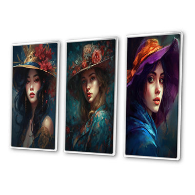 «Woman In Vintage Hat», 3 pièces sur toile