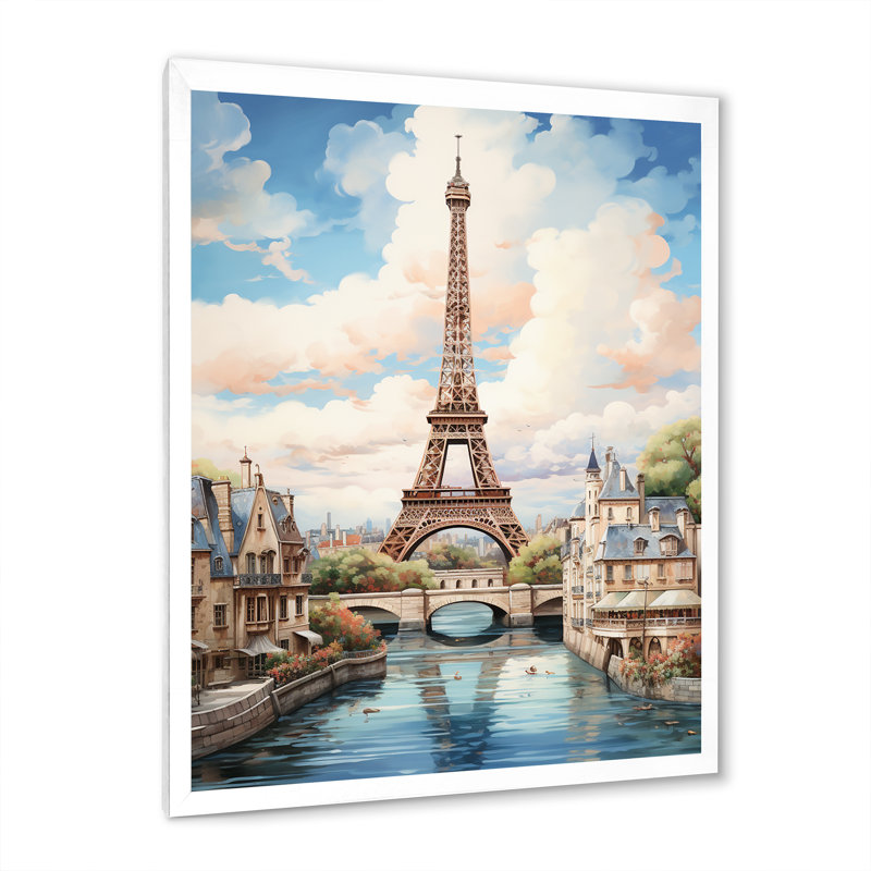 Tour Eiffel, paysage parisien, Cadre simple blanc, H 20 po x l 12 po x P 1 po