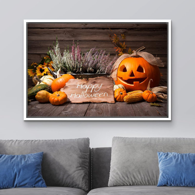 Automne, citrouille, moisson, Halloween, Cadre flottant blanc, H 24 po x l 36 po