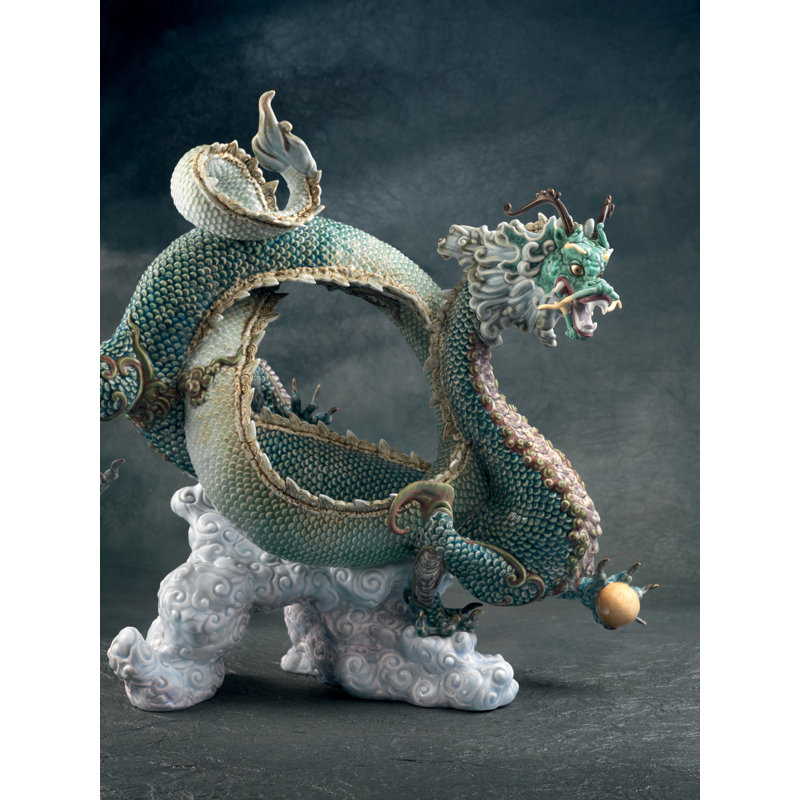 Auspicious Dragon Figurine, Green/Blue