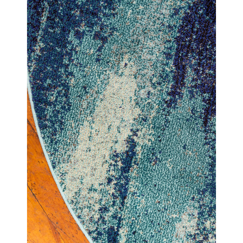 Rizer Abstract Blue Area Rug, Round 8'