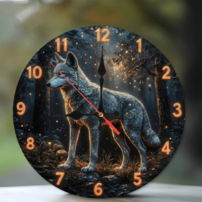 Horloge lumineuse loup en forêt