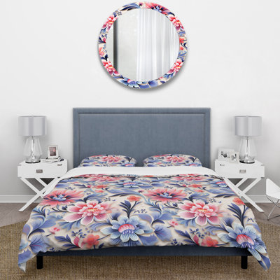 Pink And Purple Damask Geometry Blend II Box Stitch Floral Duvet Cover