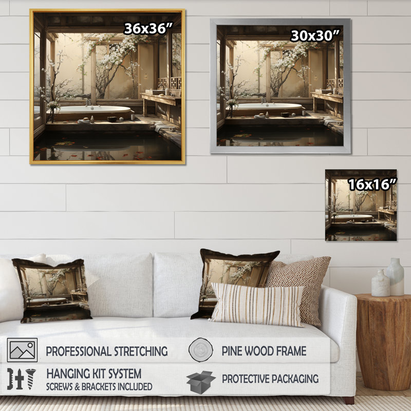«Bathroom Bathroom», reproduction d'art sur toile, 24" H x 24" W, Cadre flottant blanc