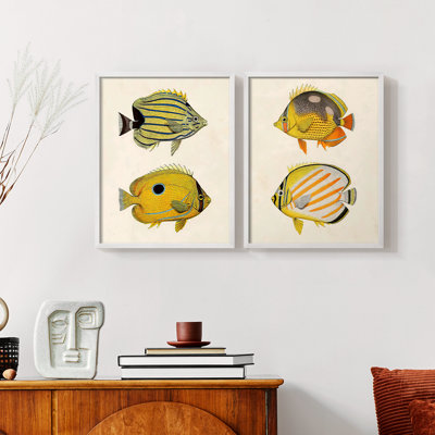 Poisson jaune et gris III - reproduction encadrée de qualité supérieure - prêt à être accroché - aucun clou requis - aucun clou requis