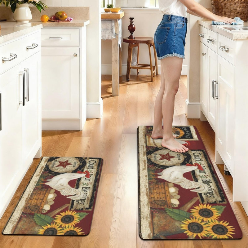 Ensemble de 2 tapis de cuisine Rooster Farmhouse
