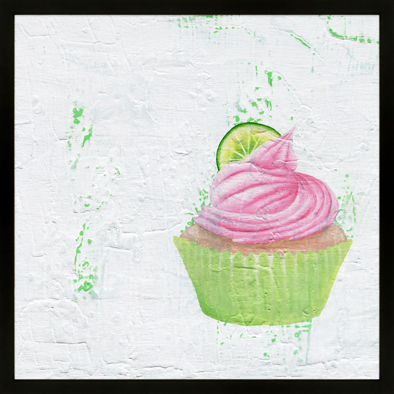 Pink Limeade Cupcake Painting by Katy Montica, Black Framed Paper, 16" W x 16" H x 1.25" D