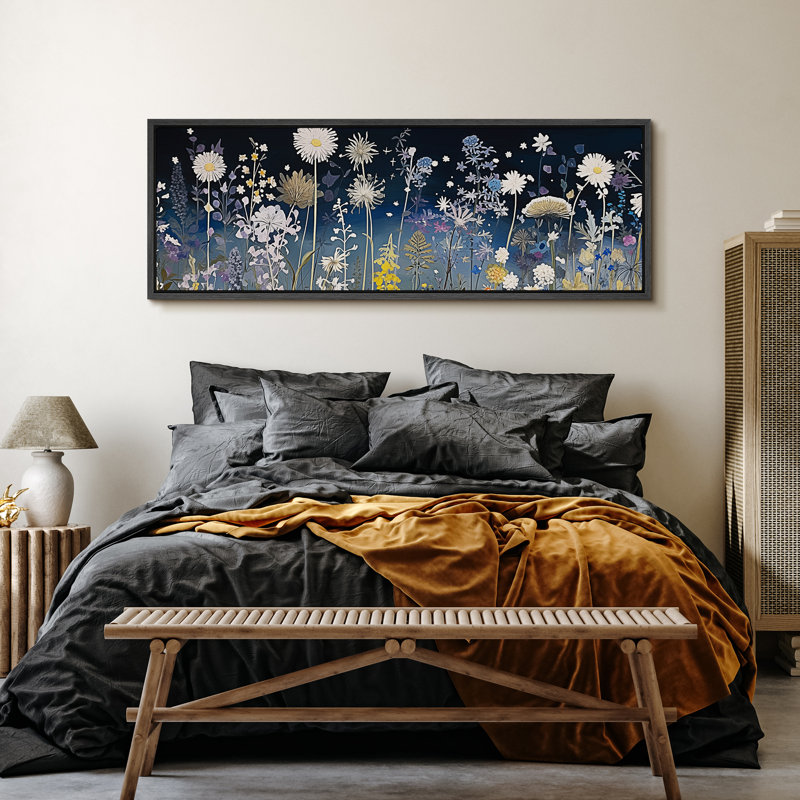 «Vibrant Wildflower Midnight Flora Fantasy», reproduction d'art sur toile, H 20 po x l 60 po, Noir, noir, noir, noir