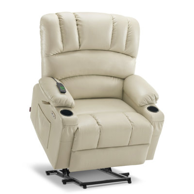 Power Lift Recliner Chair With Massage And Heat for Big Elderly People, Cup Holders, Side Pockets, Faux Leather (Large-Wide) by Latitude Run