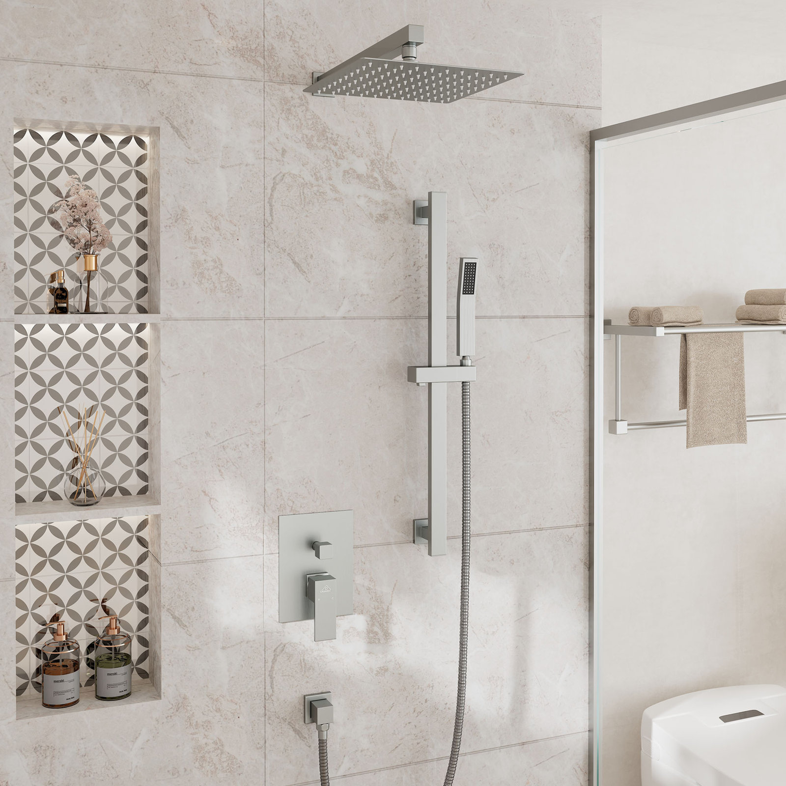 Slidea Complete Rainfall Shower System, Brushed Nickel