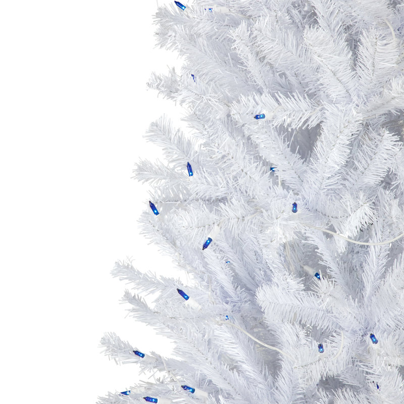 Arbre de Noël mince avec épinette pré-éclairé 6,5 pi, Bleu clair