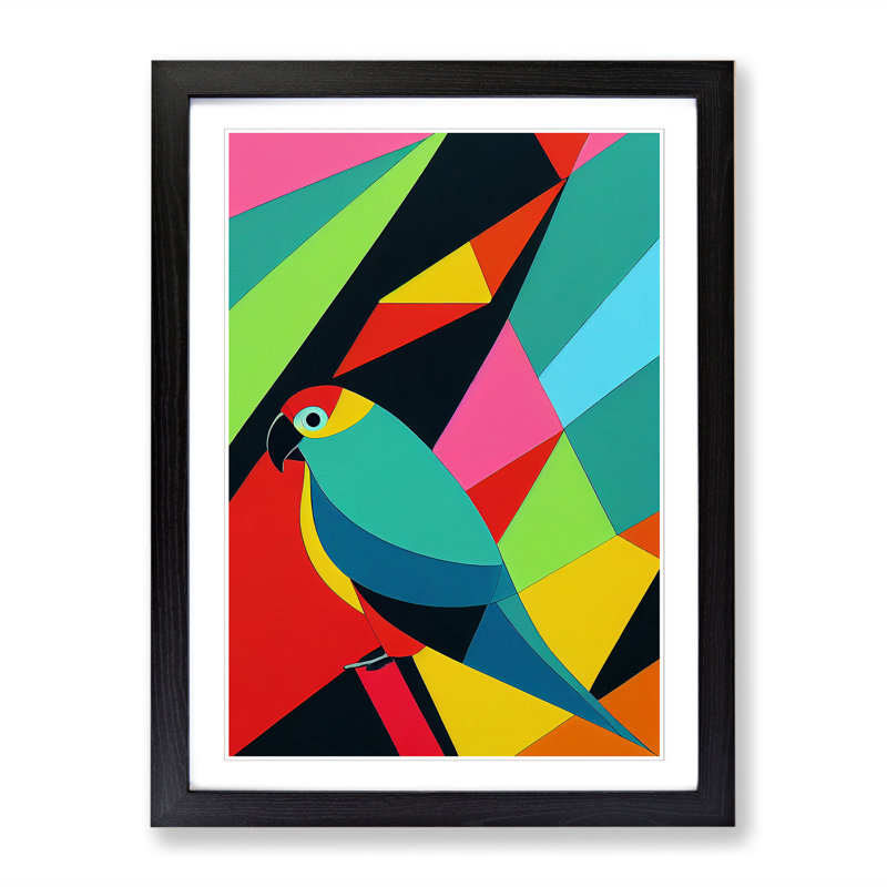 CAN-V0523-1749X Parrot Geometric - Wrapped Canvas Print, 64cm H x 46cm W x 2cm D, Oak