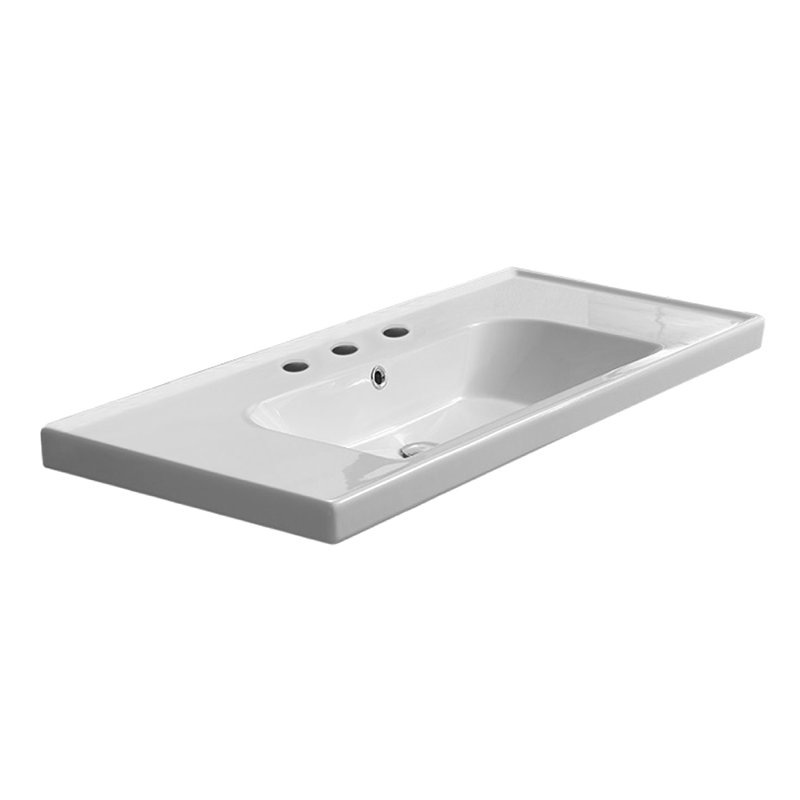CeraStyle By Nameeks Frame 17.72'' Glossy White Ceramic Rectangular Drop-in, Wall Mount Bathroom Sink with Overflow, 3 Hole