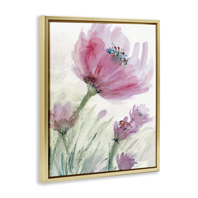 Cadre flottant rose avec étamine mouchetée rose, design par Patti Bishop, H 31 po x l 25 po, Cadre flottant métallique doré