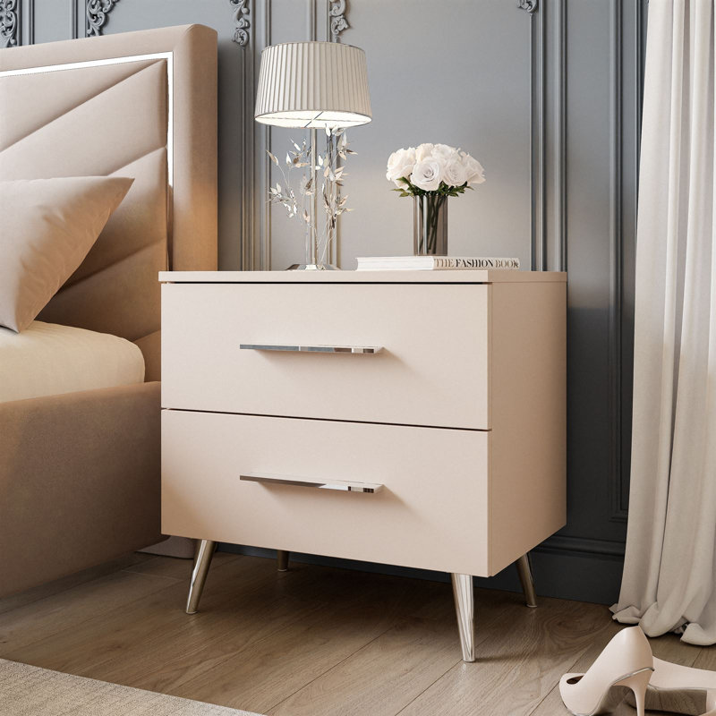 Oesch Bedside Table, Cashmere/silver