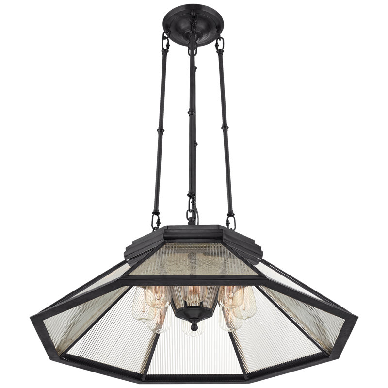 Ralph Lauren Rivington 8 Light Medium Pendant, Bronze, Clear Ribbed Glass