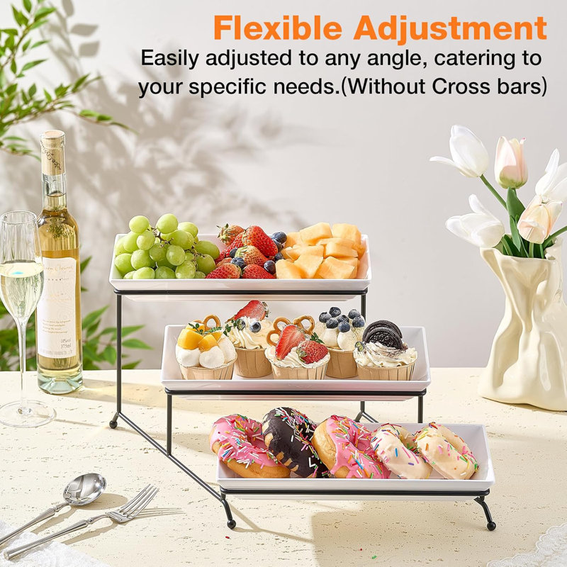 3 Tier Serving Tray Set,  Tiered Serving Trays Platters, Reusable Serving Tray For Party, Collapsible Sturdier Stand With Stable Cross Bars, Serving Platters For Veggie, Fruit, Dessert